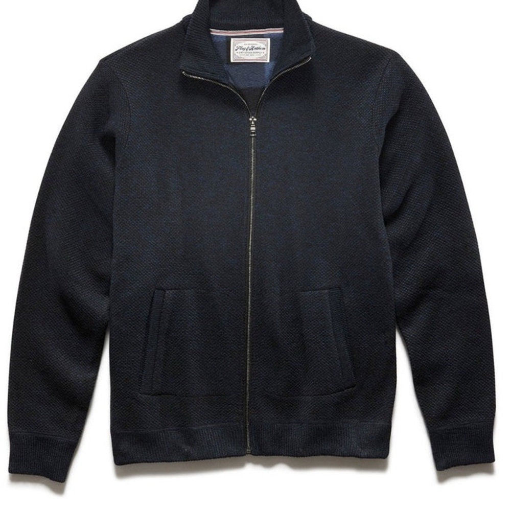 Men's Navy Full-Zip Textured Knit Sweater Jacket